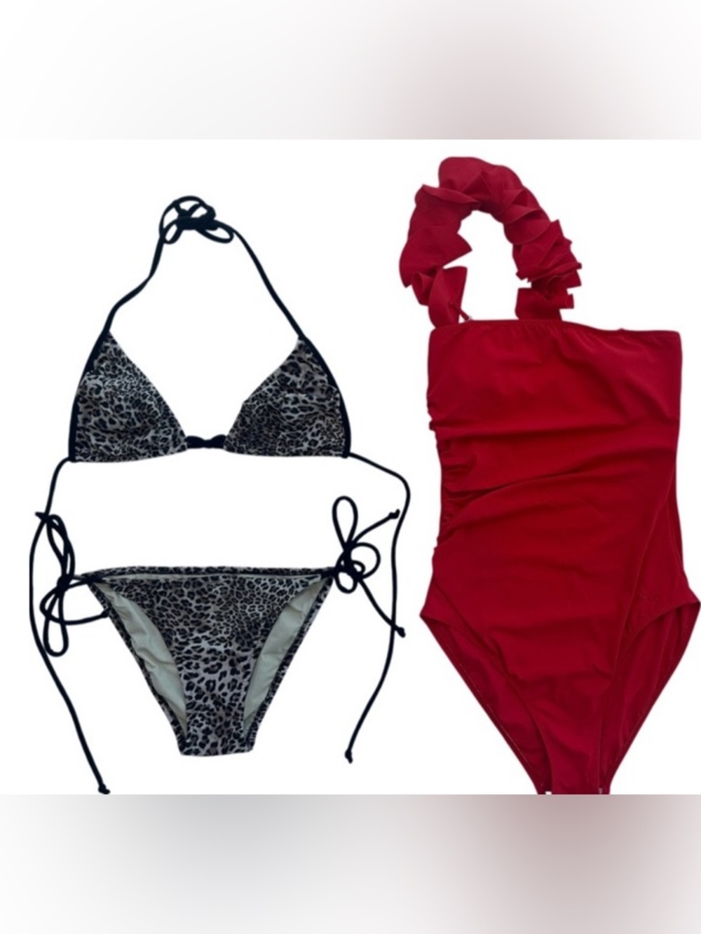 Set of 2 Swimsuits one piece Livia Red 36/ 2 pieces Leopard print XS